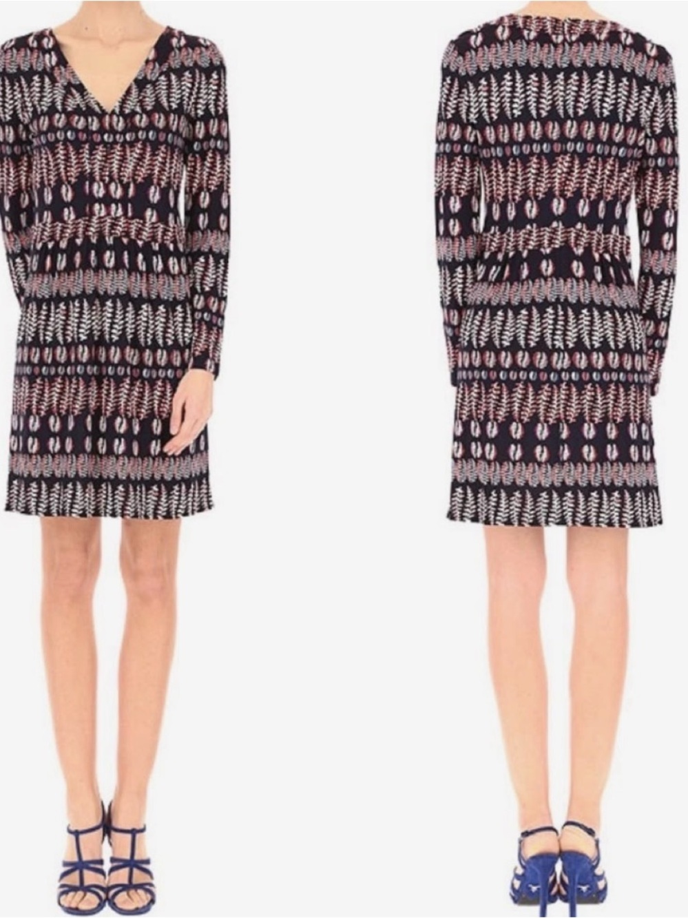 Tory Burch Printed Long Sleeve Mini Dress - Navy